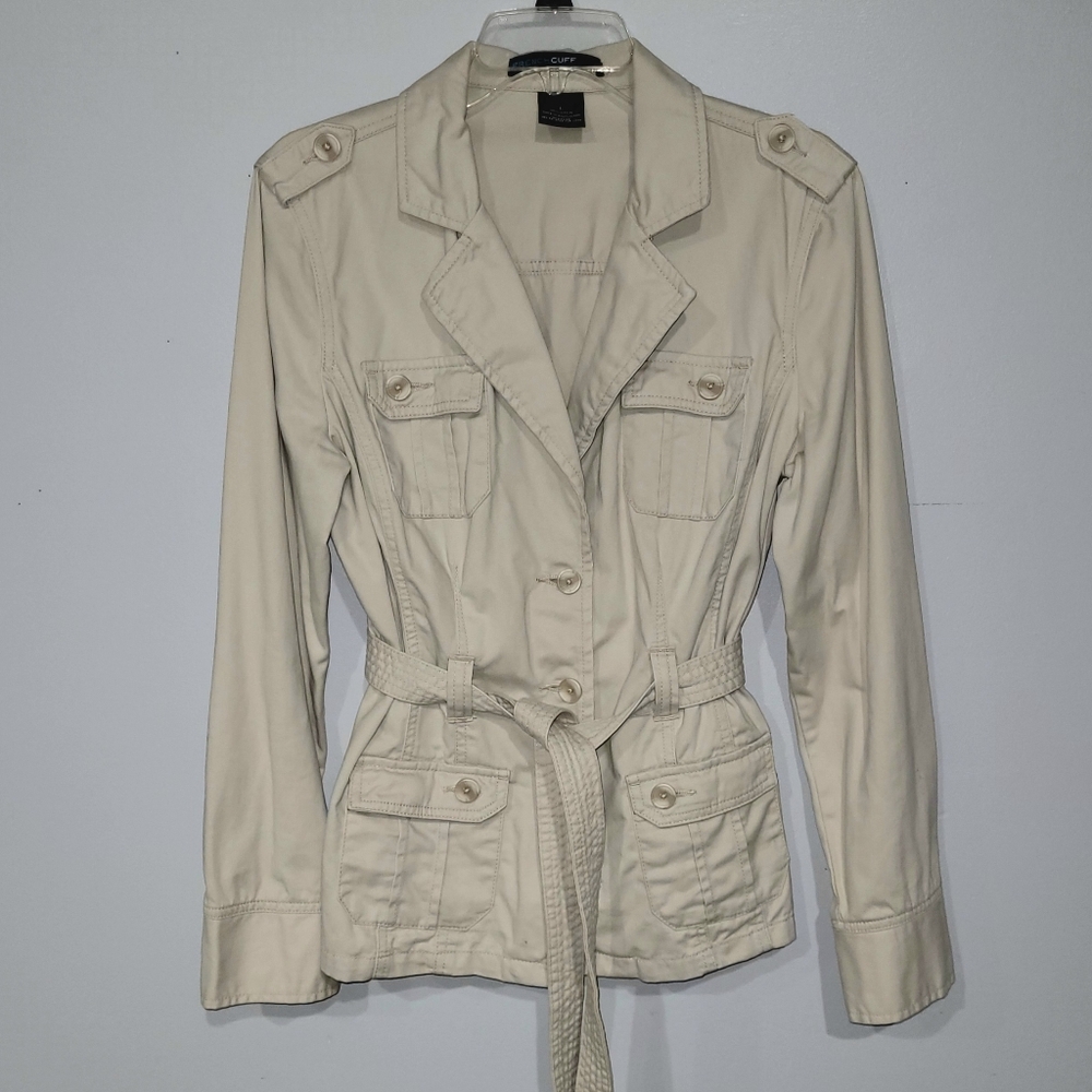 French Cuff 4 pocket belted utility jacket Womens Size LARGE